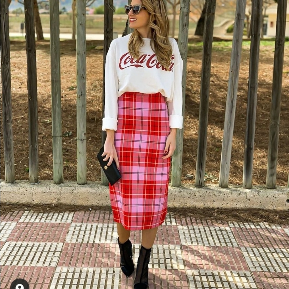 Last one✨🤩 PLAID MIDI PENCIL HIGH WAIST SKIRT NEW size XS